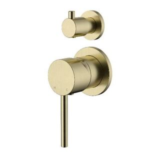 BRUSHED GOLD ROUND DESIGN SHOWER/ BATH WALL MIXER - WITH DIVERTER 64mm Plate