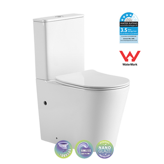 Back To Wall RIMMLESS & TORNADO flush Toilet Suite Nano Glaze S&P Trap Soft Close Seat