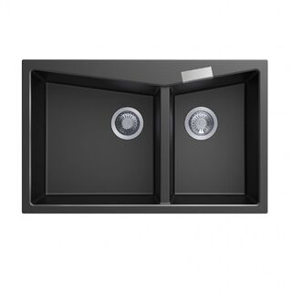 800 x 500 x 220mm Carysil CGDB3220 Double Bowl Granite Kitchen Sink Top/Flush Mount/Deep Black