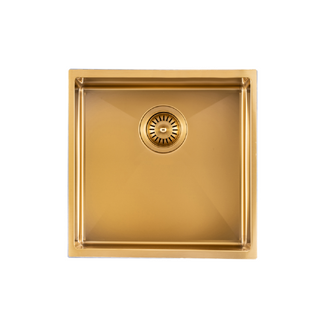440x440x205mm Brushed Yellow Gold Stainless Steel Handmade Single Bowl Sink for Flush Mount and Undermount