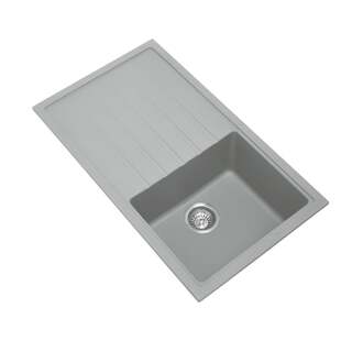 860 x 500 x 205mm Carysil Vivaldi D100 Single Bowl With Drainer Board Granite Kitchen Sink Top/Flush/Under Mount/Concrete Grey