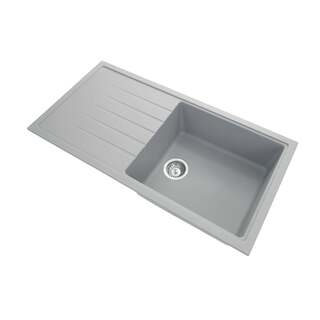 1000 x 500 x 220mm Carysil Vivaldi D100L Single Bowl With Drainer Board Granite Kitchen Sink Top/Flush/Under Mount/Concrete Grey