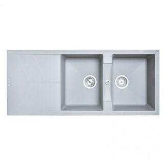 1160 x 500 x 210mm Carysil Jazz D200 Double Bowl Drainer Board Granite Kitchen Sink Top/Flush/Under Mount/Concrete Grey