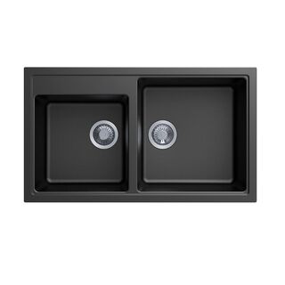 860 x 500 x 205mm Carysil N200 Double Bowl Granite Kitchen Sink Top/Flush/Under Mount/Deep Black