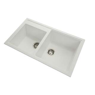 860 x 500 x 205mm Carysil N200 Double Bowl Granite Kitchen Sink Top/Flush/Under Mount/Snova White